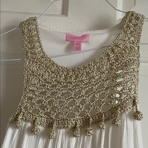 Lilly Pulitzer White Dress with Gold Crochet Yoke XXS - Picture 2 of 5